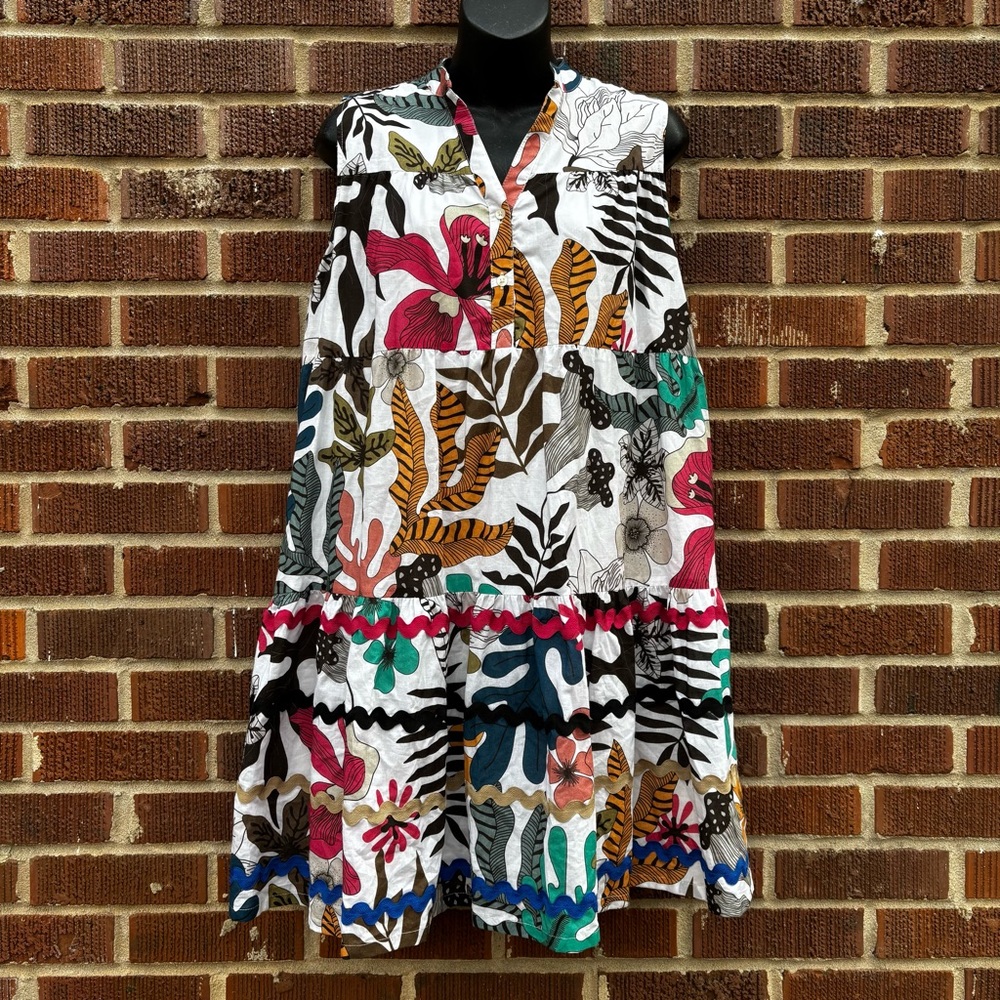 Vilagallo Marcella Lucera Knee Length Sleeveless Floral Tropical dress Sz 40-L